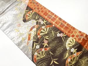 古典柄に片輪車・枝垂れ桜模様織出し袋帯